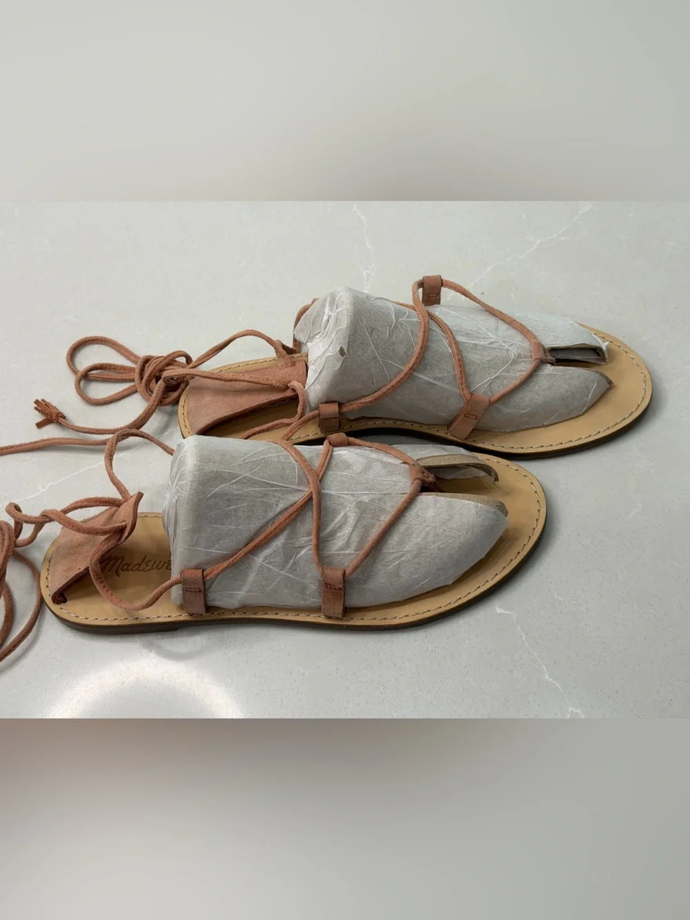 Madewell The Boardwalk Lace-Up Gladiator Sandals Pink/Tan Leather Flat Boho, 8.5